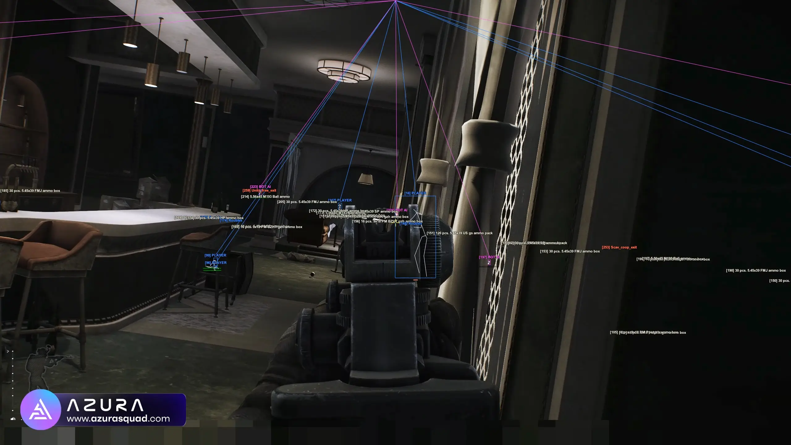 Screenshot of our Escape From Tarkov Hacks with Player ESP, Loot ESP, Wallhacks and Aimbot enabled