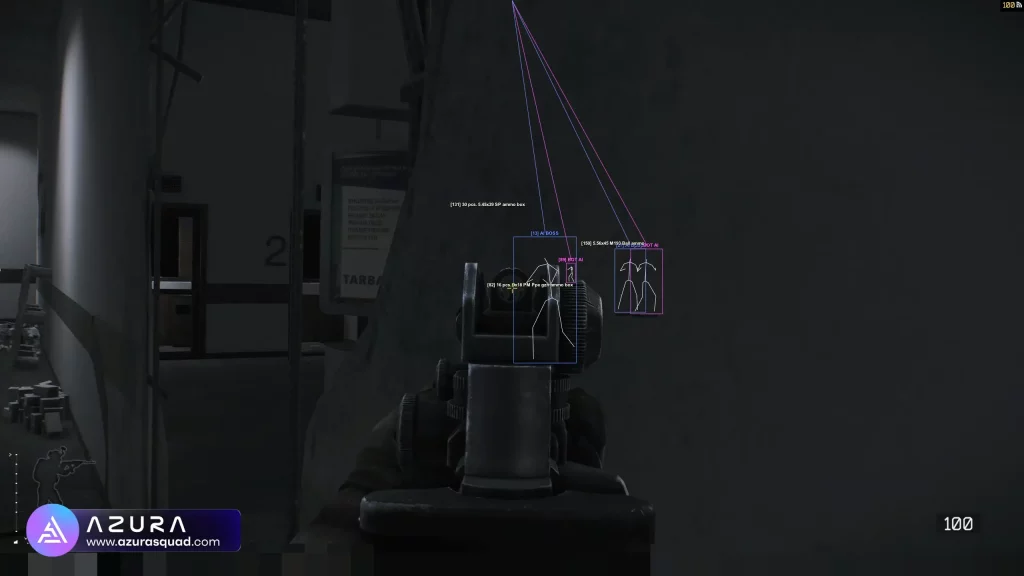 In-game screenshot of our Escape From Tarkov Hacks with ESP enabled showing enemy players through walls