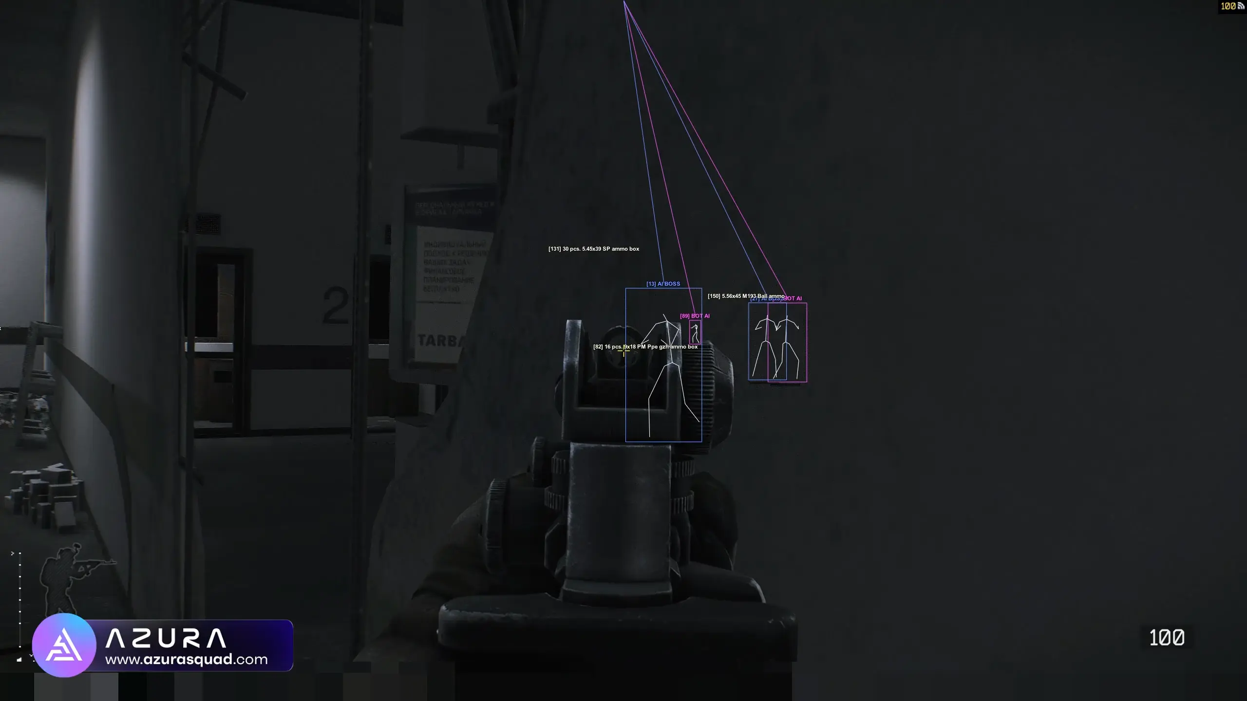 In-game screenshot of our Escape From Tarkov Hacks with ESP enabled showing enemy players through walls