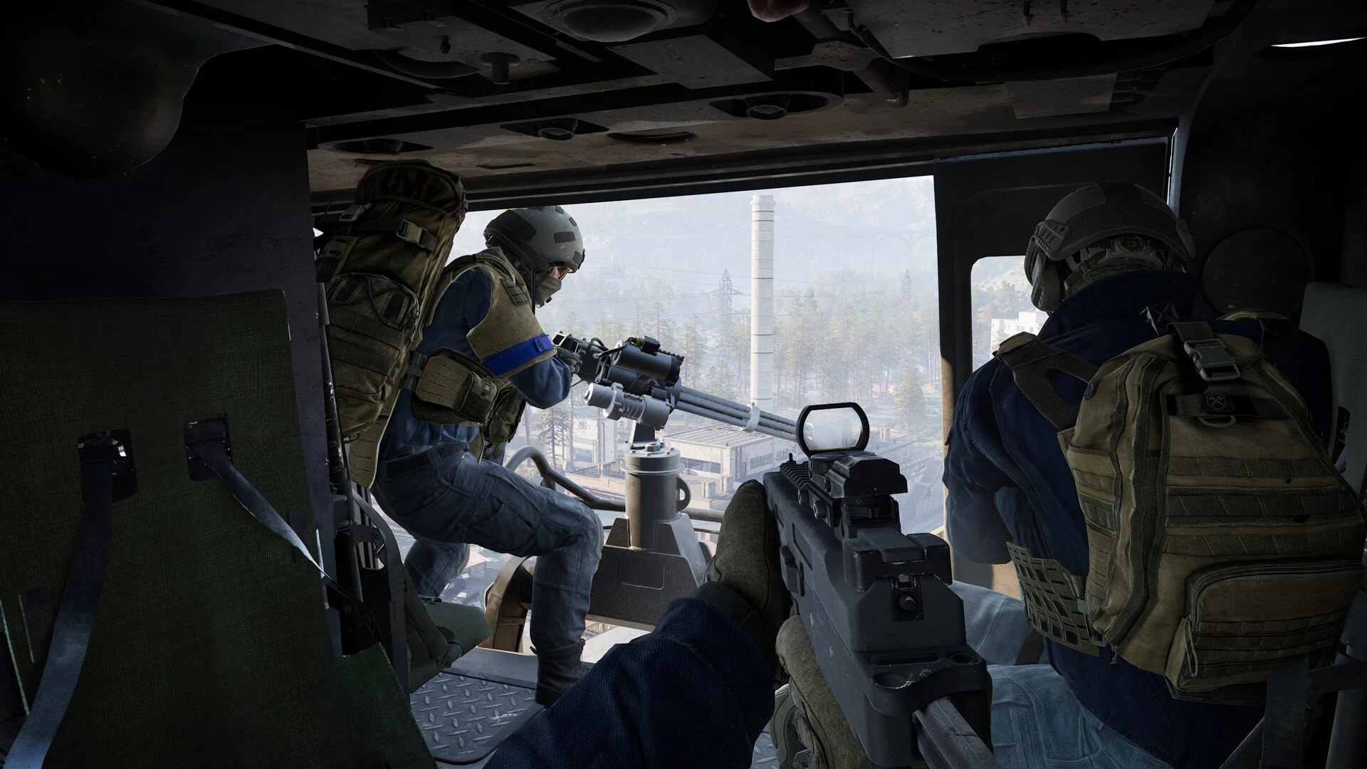 WARDOGS cheats ESP wallhack showing player detection through walls with skeleton overlay, held weapon display, health bars with percentage, bounding boxes, snap lines, and direction indicators for tactical advantage